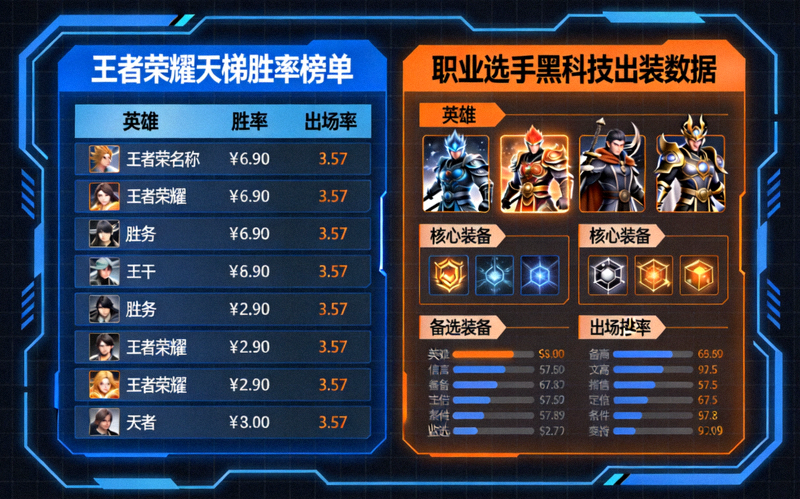 王者荣耀天梯胜率榜单与职业选手黑科技出装数据图